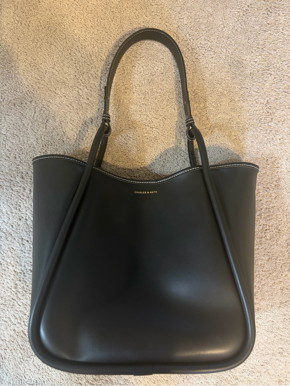 Charles & Keith Black Tote with Gold Logo